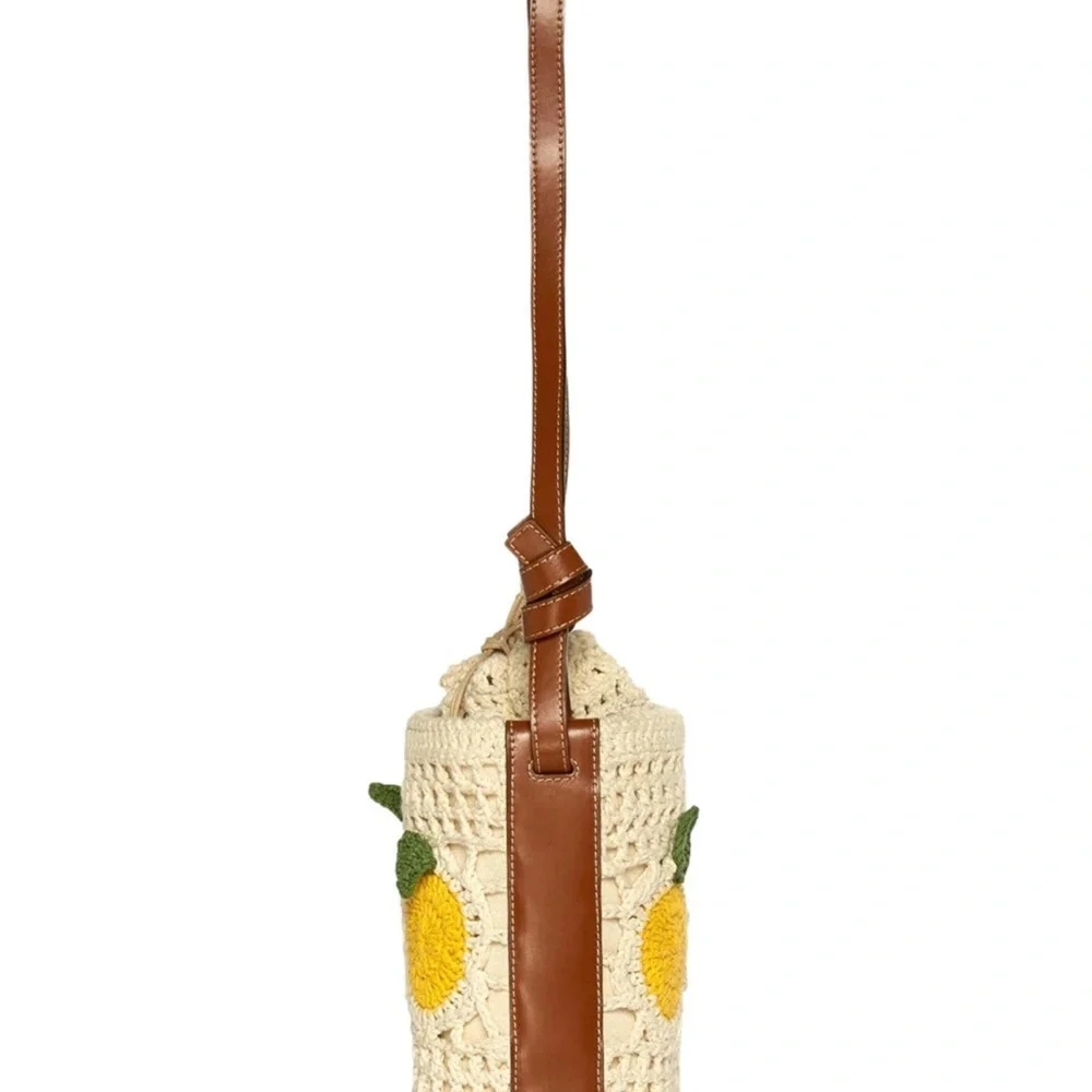 STAUD Cream Crochet Bucket Crossbody with Yellow and Red Fruit Motifs - Picture 9 of 12